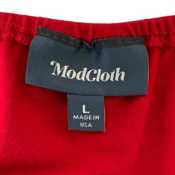 ModCloth Womens Red Knit Puff Sleeve Skater Dress Size Large Cotton Blend USA - Picture 4 of 6